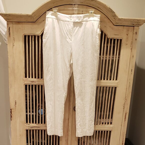 Calvin Klein White Lined Linen Blend Crop Pant - Picture 4 of 13